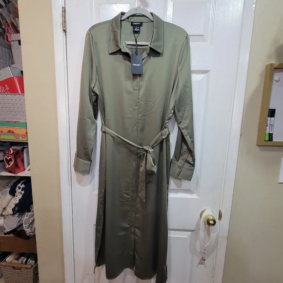 DKNY Olive Green Shirt Dress Womens Size 12 - Picture 1 of 7